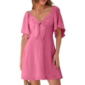 imageDokotoo Womens Dresses 2025 Summer Fall Deep V Neck Elegant Bow tie Mini Dress SXLPeach Blossom