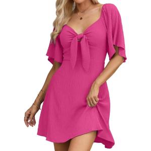 imageDokotoo Womens Dresses 2025 Summer Fall Deep V Neck Elegant Bow tie Mini Dress SXLRose Red