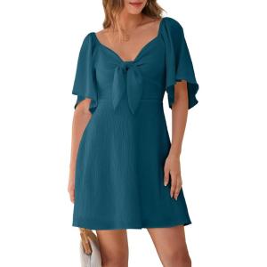 imageDokotoo Womens Dresses 2025 Summer Fall Deep V Neck Elegant Bow tie Mini Dress SXLSea Green