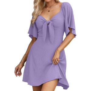 imageDokotoo Womens Dresses 2025 Summer Fall Deep V Neck Elegant Bow tie Mini Dress SXLWisteria