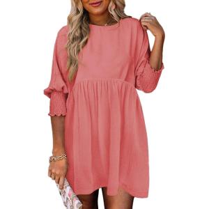 imageDokotoo Womens Summer Dresses Casual Tunic Dress Short Sleeve Crew Neck Flowy Babydoll DressApricot Pink