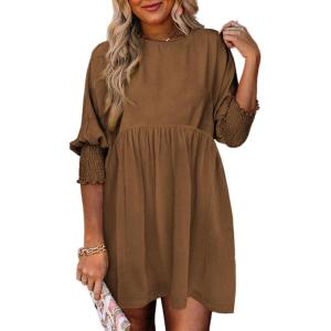 imageDokotoo Womens Summer Dresses Casual Tunic Dress Short Sleeve Crew Neck Flowy Babydoll DressChestnut