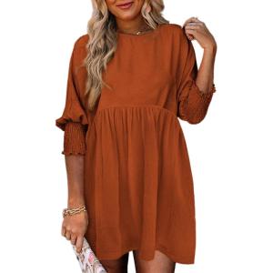 imageDokotoo Womens Summer Dresses Casual Tunic Dress Short Sleeve Crew Neck Flowy Babydoll DressCinnamon