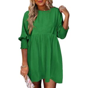 imageDokotoo Womens Summer Dresses Casual Tunic Dress Short Sleeve Crew Neck Flowy Babydoll DressDark Green