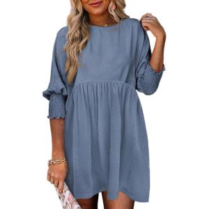 imageDokotoo Womens Summer Dresses Casual Tunic Dress Short Sleeve Crew Neck Flowy Babydoll DressDusk Blue