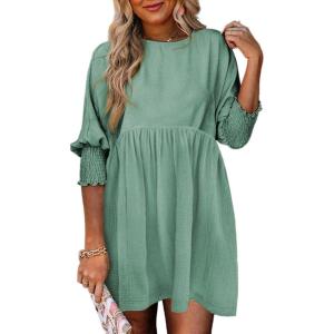 imageDokotoo Womens Summer Dresses Casual Tunic Dress Short Sleeve Crew Neck Flowy Babydoll DressGrass Green