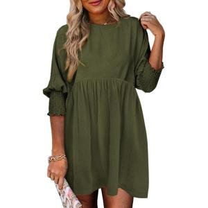 imageDokotoo Womens Summer Dresses Casual Tunic Dress Short Sleeve Crew Neck Flowy Babydoll DressJungle Green