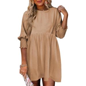 imageDokotoo Womens Summer Dresses Casual Tunic Dress Short Sleeve Crew Neck Flowy Babydoll DressLight French Beige