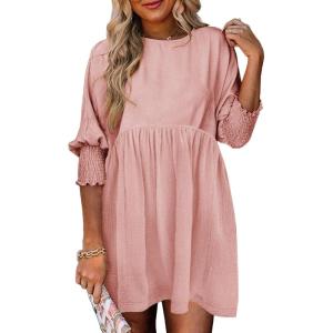 imageDokotoo Womens Summer Dresses Casual Tunic Dress Short Sleeve Crew Neck Flowy Babydoll DressLight Pink