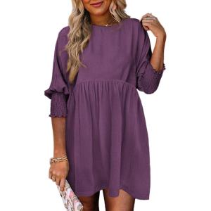 imageDokotoo Womens Summer Dresses Casual Tunic Dress Short Sleeve Crew Neck Flowy Babydoll DressOrchid Mist