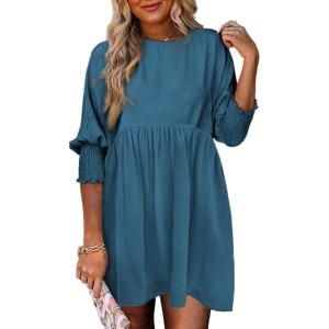 imageDokotoo Womens Summer Dresses Casual Tunic Dress Short Sleeve Crew Neck Flowy Babydoll DressPeacock Blue