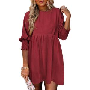 imageDokotoo Womens Summer Dresses Casual Tunic Dress Short Sleeve Crew Neck Flowy Babydoll DressRed Dahlia