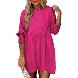 imageDokotoo Womens Summer Dresses Casual Tunic Dress Short Sleeve Crew Neck Flowy Babydoll DressRose Red