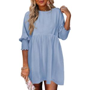 imageDokotoo Womens Summer Dresses Casual Tunic Dress Short Sleeve Crew Neck Flowy Babydoll DressSky Blue