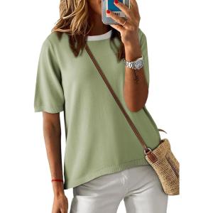 imageDokotoo Womens Tops Casual Summer Crewneck Short Sleeve Striped Color Block Knit High Low Trendy Pullover SweatersC Green 1