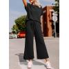 imageDokotoo 2 Piece Sets for Women Casual Short Sleeve Summer Tops and High Rise Wide Leg Pants Lounge SetsBlack