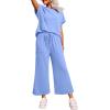 imageDokotoo 2 Piece Sets for Women Casual Short Sleeve Summer Tops and High Rise Wide Leg Pants Lounge SetsBlue