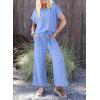 imageDokotoo 2 Piece Sets for Women Casual Short Sleeve Summer Tops and High Rise Wide Leg Pants Lounge SetsBlue