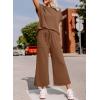imageDokotoo 2 Piece Sets for Women Casual Short Sleeve Summer Tops and High Rise Wide Leg Pants Lounge SetsBrown