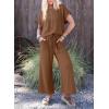 imageDokotoo 2 Piece Sets for Women Casual Short Sleeve Summer Tops and High Rise Wide Leg Pants Lounge SetsBrown