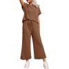 imageDokotoo 2 Piece Sets for Women Casual Short Sleeve Summer Tops and High Rise Wide Leg Pants Lounge SetsBrown