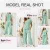 imageDokotoo 2 Piece Sets for Women Casual Short Sleeve Summer Tops and High Rise Wide Leg Pants Lounge SetsGreen