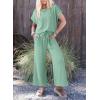imageDokotoo 2 Piece Sets for Women Casual Short Sleeve Summer Tops and High Rise Wide Leg Pants Lounge SetsGreen