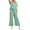 imageDokotoo 2 Piece Sets for Women Casual Short Sleeve Summer Tops and High Rise Wide Leg Pants Lounge SetsGreen