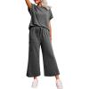 imageDokotoo 2 Piece Sets for Women Casual Short Sleeve Summer Tops and High Rise Wide Leg Pants Lounge SetsGrey