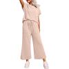 imageDokotoo 2 Piece Sets for Women Casual Short Sleeve Summer Tops and High Rise Wide Leg Pants Lounge SetsKhaki