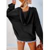 imageDokotoo Hoodies for Women 2024 Fashion Fall V Neck Button Down Long Sleeve Hooded Sweatshirts TopsBlack