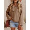 imageDokotoo Hoodies for Women 2024 Fashion Fall V Neck Button Down Long Sleeve Hooded Sweatshirts TopsBrown