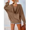 imageDokotoo Hoodies for Women 2024 Fashion Fall V Neck Button Down Long Sleeve Hooded Sweatshirts TopsBrown