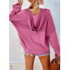 imageDokotoo Hoodies for Women 2024 Fashion Fall V Neck Button Down Long Sleeve Hooded Sweatshirts TopsPink 2