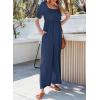 imageDokotoo Jumpsuits for Women 2025 Summer Lantern Sleeves Rompers Wide Leg Casual Overalls with PocketsNavy