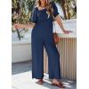 imageDokotoo Jumpsuits for Women 2025 Summer Lantern Sleeves Rompers Wide Leg Casual Overalls with PocketsNavy