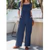 imageDokotoo Jumpsuits for Women 2025 Summer Lantern Sleeves Rompers Wide Leg Casual Overalls with PocketsNavy