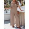 imageDokotoo Jumpsuits for Women 2025 Summer Lantern Sleeves Rompers Wide Leg Casual Overalls with PocketsPale Khaki