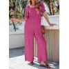 imageDokotoo Jumpsuits for Women 2025 Summer Lantern Sleeves Rompers Wide Leg Casual Overalls with PocketsRose
