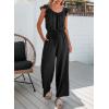 imageDokotoo Jumpsuits for Women 2025 Summer Ruffle Sleeves Square Neck Rompers Drawstring Overalls with PocketsBlack