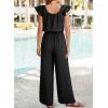 imageDokotoo Jumpsuits for Women 2025 Summer Ruffle Sleeves Square Neck Rompers Drawstring Overalls with PocketsBlack