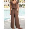 imageDokotoo Jumpsuits for Women 2025 Summer Ruffle Sleeves Square Neck Rompers Drawstring Overalls with PocketsCoffee
