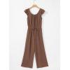 imageDokotoo Jumpsuits for Women 2025 Summer Ruffle Sleeves Square Neck Rompers Drawstring Overalls with PocketsCoffee