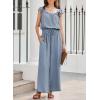 imageDokotoo Jumpsuits for Women 2025 Summer Ruffle Sleeves Square Neck Rompers Drawstring Overalls with PocketsIvy