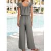 imageDokotoo Jumpsuits for Women 2025 Summer Ruffle Sleeves Square Neck Rompers Drawstring Overalls with PocketsMedium Grey