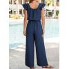 imageDokotoo Jumpsuits for Women 2025 Summer Ruffle Sleeves Square Neck Rompers Drawstring Overalls with PocketsNavy