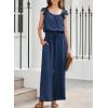 imageDokotoo Jumpsuits for Women 2025 Summer Ruffle Sleeves Square Neck Rompers Drawstring Overalls with PocketsNavy