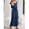 imageDokotoo Jumpsuits for Women 2025 Summer Ruffle Sleeves Square Neck Rompers Drawstring Overalls with PocketsNavy