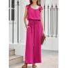 imageDokotoo Jumpsuits for Women 2025 Summer Ruffle Sleeves Square Neck Rompers Drawstring Overalls with PocketsRose
