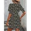 imageDokotoo Summer Dresses for Women 2025 Sexy Wrap V Neck Short Puff Sleeve Elegant Floral Smocked Waist Flowy Mini DressBlack